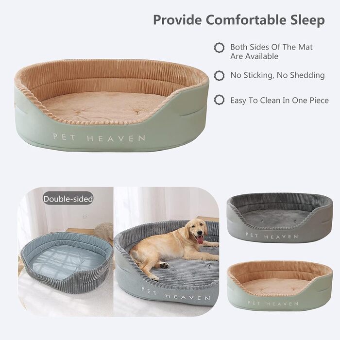 Ортопедичне ліжко для собак середнього розміру PETCUTE, миється, з антиковзною основою, заспокійливе ліжко для тварин (M, Хакі)