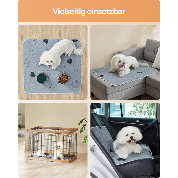 Підстилка для собак Feandrea, 2 шт., XXXL (183x183 см), сіра, витривала, з високою поглинаючою здатністю, нековзна, для дому