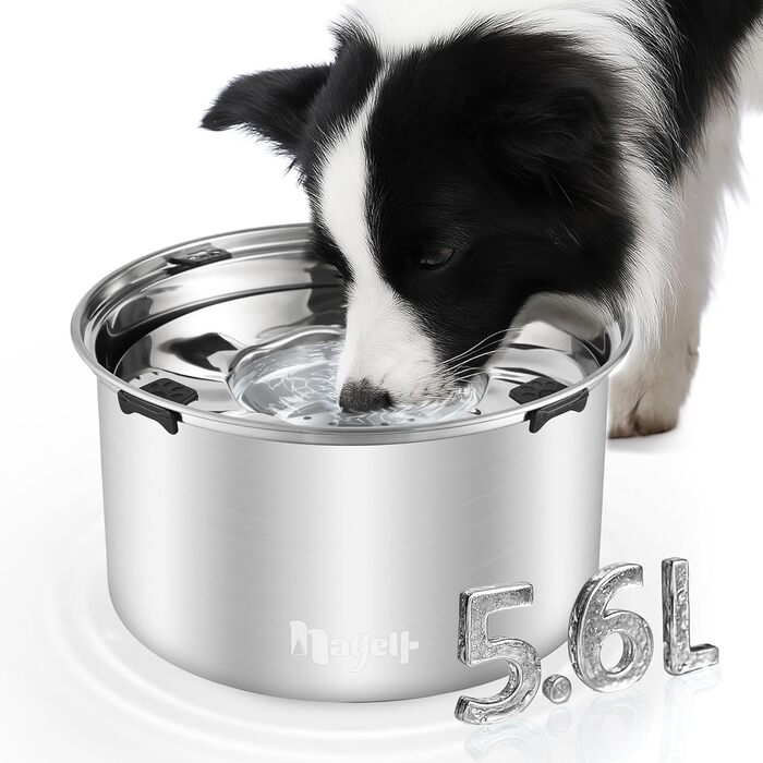 Нержавійна миска для собак великих і середніх порід 5.6л, проти протікання, для води, миска для собак, можна мити в посудомийній машині