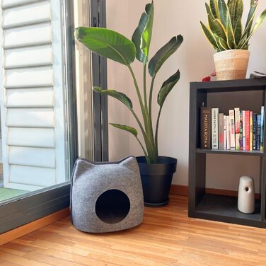 Кігтеточка-будиночок для котів з фетру - ліжко, лежанка, будиночок для кота з подушкою (темно-сірий, великий)