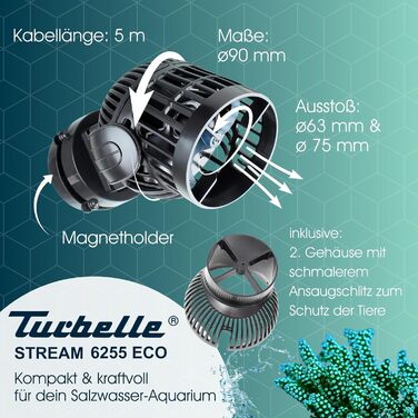 Пропелерна помпа TUNZE Turbelle Stream 6255 eco для морського акваріума, з магнітним кріпленням, тиха, регульована течія, для скла до 27 мм