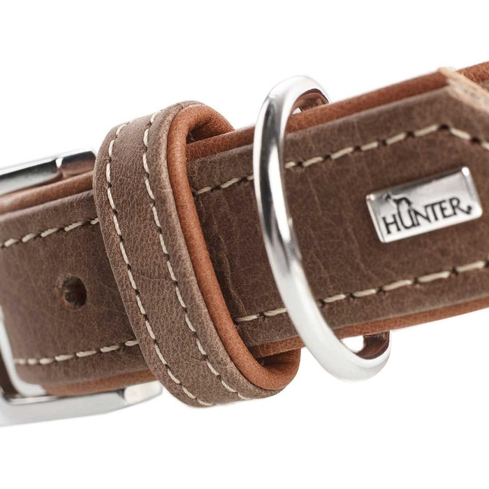 Нашийник для собак HUNTER PORTO, шкіряний, tabak/cognac, ручної роботи, розмір 40