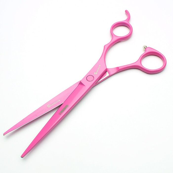 Професійні ножиці для грумінгу собак 7/7.5 дюймів (2 шт.) з розріджувачем, Японія, 440C сталь, рожеві