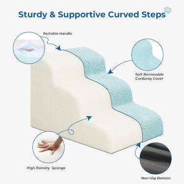 Сходинка для собак маленьких порід, 3 сходинки, 40 см, для дому, антиковзка, для котів та собак, сіра (блакитна)