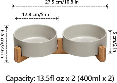 Керамічна миска для собак і котів з бамбукового підставки 2 шт. 600 мл (сірий)