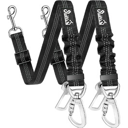 Ремінь безпеки для собак SlowTon, 2 шт. - Автомобільний поводок з регулюванням, еластичний амортизатор, міцний нейлон, світловідбиваючий ремінь безпеки для тварин (чорний)