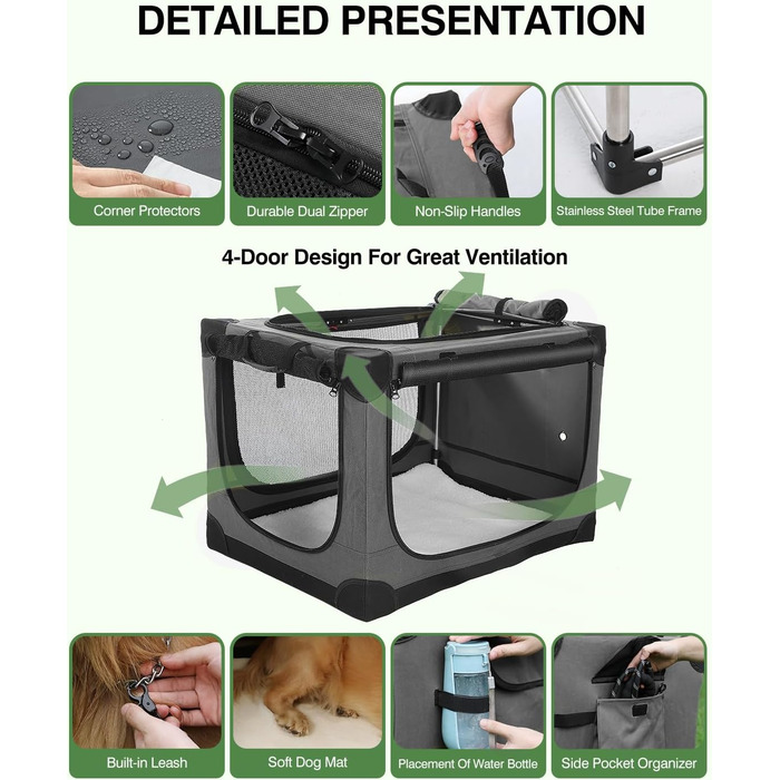 Складана переносна собача будка для середніх та великих собак, 61 см, 4 двері, для подорожей, з міцними сітчастими вікнами