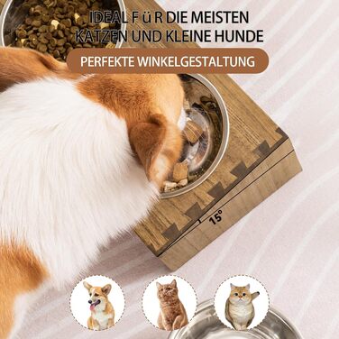 Підвищені годівниці для котів та собак KIRIGEN – дерев'яна годівниця з 3 знімними мисками з нержавіючої сталі, жовто-коричневого та темно-коричневого кольорів