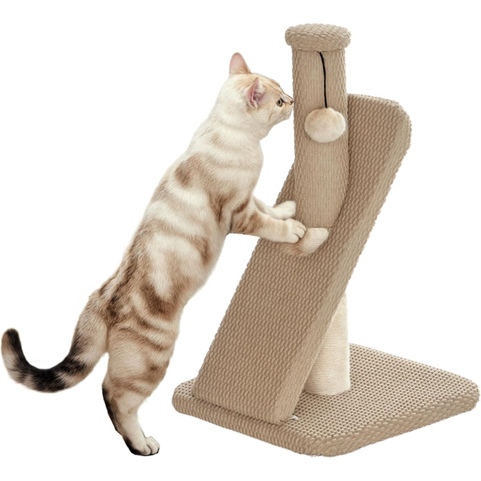 Котячий будиночок PawHut з когтеточкою, 54 см, кремово-білий, з іграшкою, 33 x 33 x 54 см