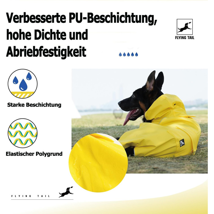 Жовтий дощовик для собак не стягується, м'який, з відбиваючими елементами, регульований, легко одягається, отвір для повідка, S-XXXXXL, XXL