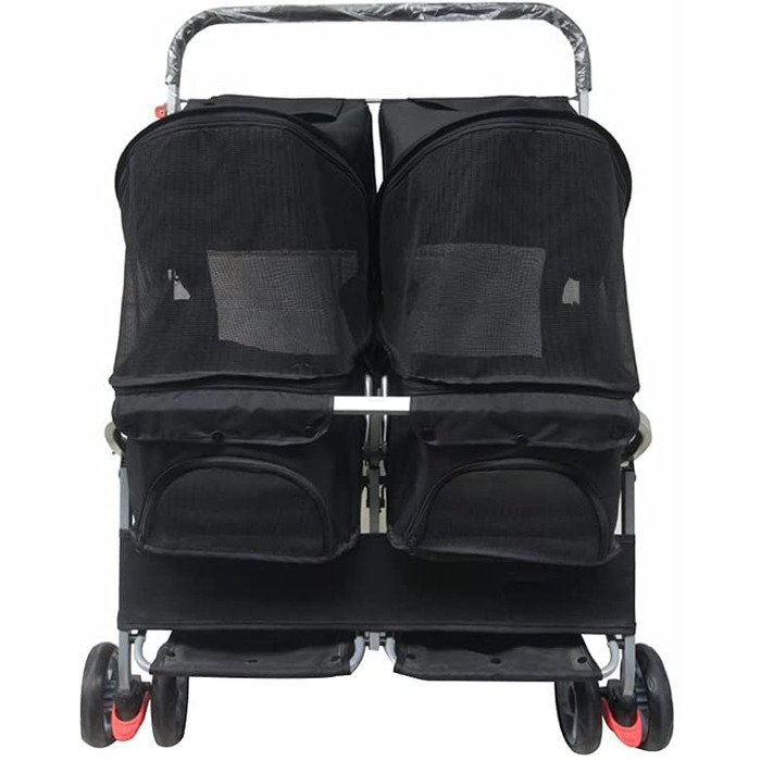 Дитяча коляска для кота та собаки 2в1, чорна з дощем, легко складається