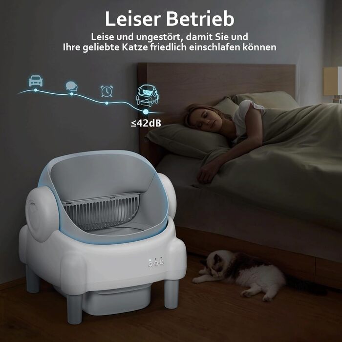 Автоматичний лоток для котів з відкриванням зверху, з керуванням через додаток, датчиком безпеки та 2 рулонами наповнювача, білий та сірий (MN-2) MN-1