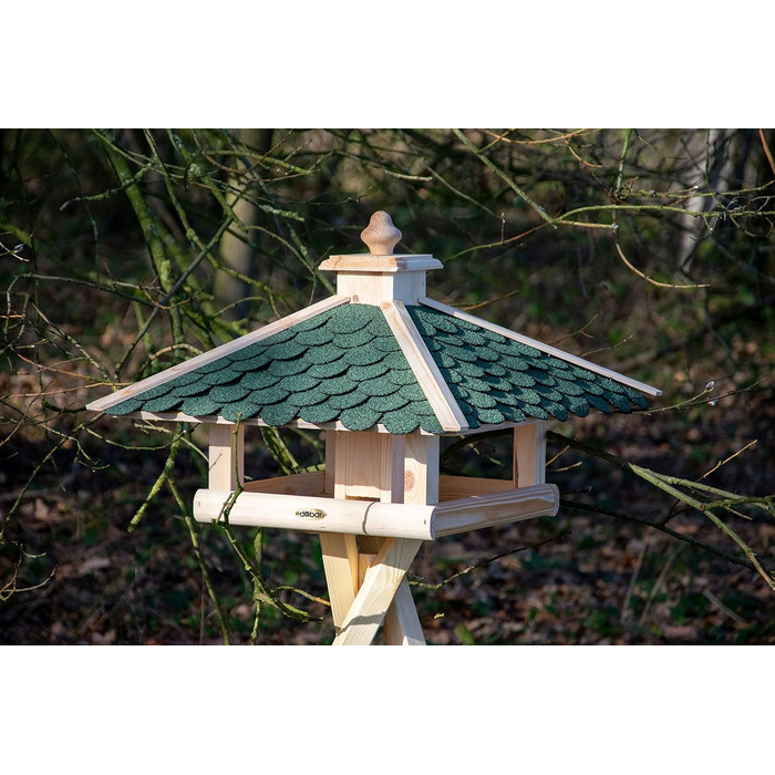 Кормушка для птахів Dobar® 44256e - дерев'яна годівниця для птахів з бітумним дахом, годівниця-вілла на ланцюжку, для саду/тераси/балкону, 39 x 39 x 30 см, зелений прямокутник