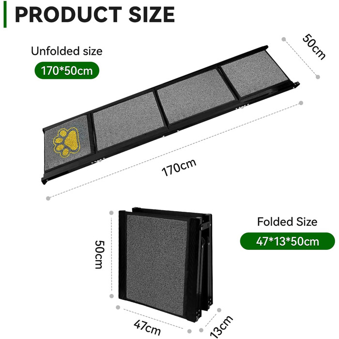 Рампа для домашніх тварин Hunderampe, 170 x 50 см, сіра, з антиковзким покриттям, до 70 кг, для автомобілів, вантажівок, SUV та сходів, легка алюмінієва конструкція