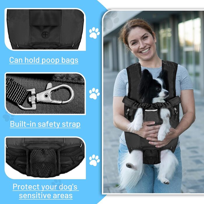 Рюкзак-переноска для собак і котів Petmolico XL, регульовані отвори для лап, чорний, передній, для подорожей, hands-free