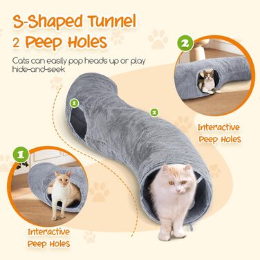 Туннель для котів Nobleza, 3-ходовий, розкладний, з іграшкою-м'ячиком, сірий (D25*L108cm)