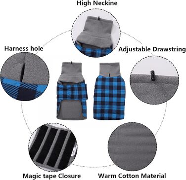 Теплий водонепроникний зимовий одяг для собак (Такса) - блакитний, розмір L, в клітинку