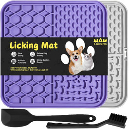 Килимок-лизун для собак та котів, 20 см, з міцними присосками для зняття тривоги та розваг, для купання та дресирування, лопатка та щітка, 2 шт. (фіолетовий та сірий)