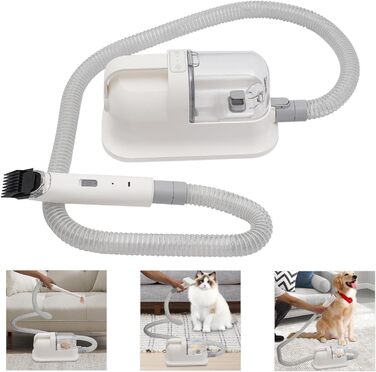 Машинка для стрижки собак з пилососом, 12000 Па потужність всмоктування, для стрижки шерсті тварин, 1.27L контейнер для сміття (біла)