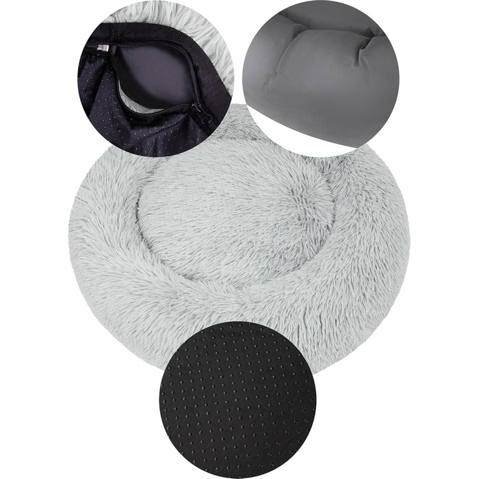 Кругле собаче ліжко Normani для великих та маленьких собак - ергономічна подушка-доннат - диванчик для собак з високим бортиком (Світло-сірий, 80x80x24 см)