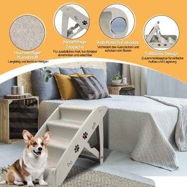 Сходинка для собак Vigevee: складана, 4 ступені, 48.5 см, до 75 кг, з антиковзним покриттям для собак та котів