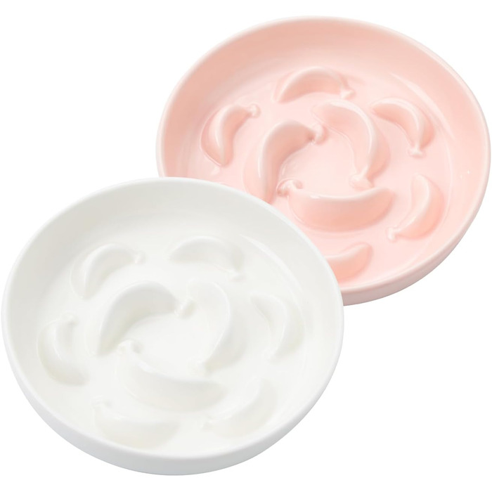 Набір мисок проти запобігання ковтання для котів Anti Schling Napf - 2 шт. Керамічні миски для котів, повільне годування, набір з 2 мисок, пастельні кольори (білий, блакитний, рожевий)