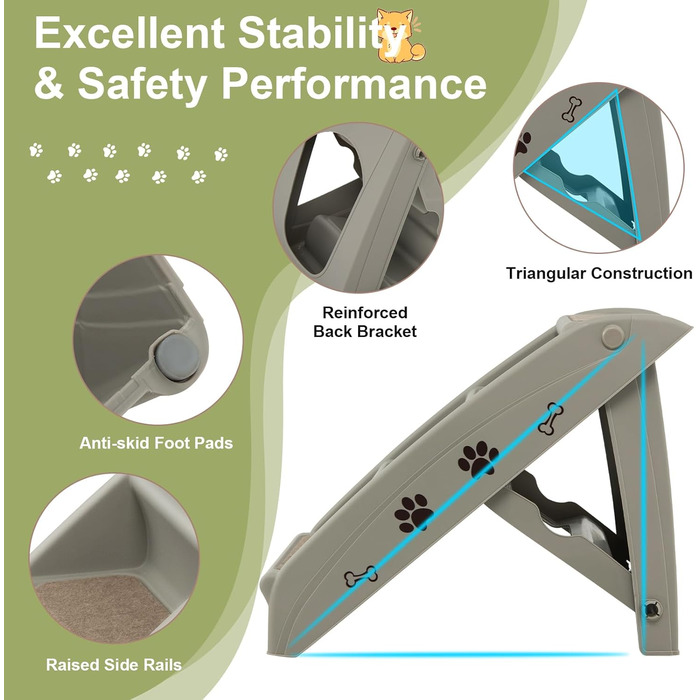 Сходинка для тварин SOARS: 4 сходинки, килимок з повсті, для котів та собак до 60 кг, антиковзка, для ліжка, авто, дивану (сірий)