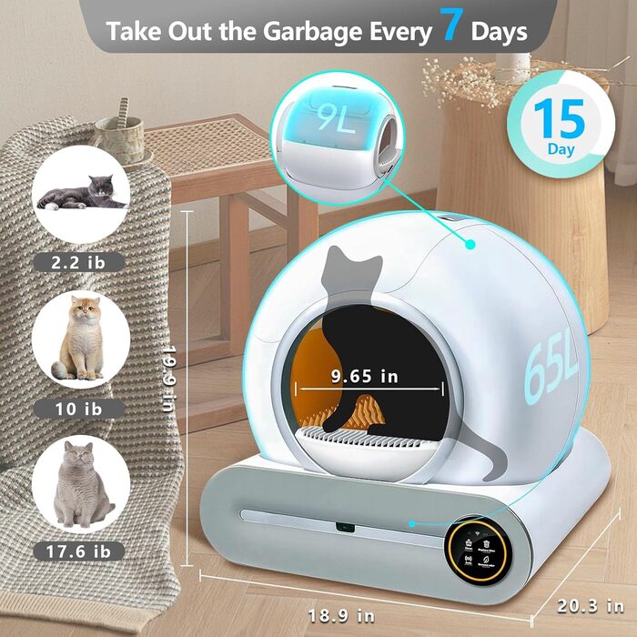 Автоматичний лоток для котів OGNGINT з самоочищенням, захистом від запаху та керуванням через додаток, XXL, для кількох котів