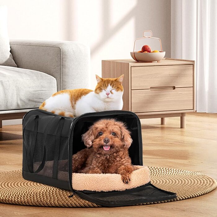 Транспортний бокс для кота/собаки Petsfit, чорний, L+, 48.5x31x31 см, з м'яким килимком