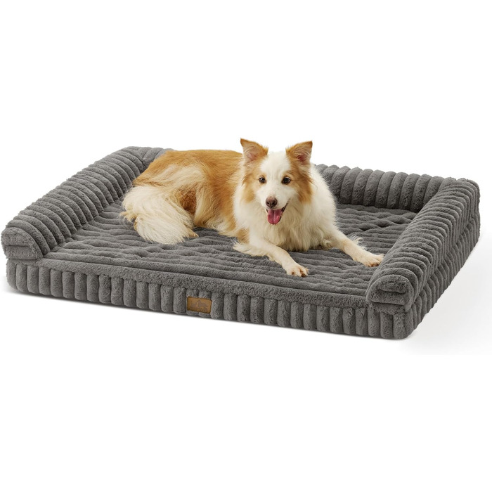 Ортопедичне ліжко для собак XL з штучного хутра, 110x80x17 см, сіре. Знімне, миється, водонепроникне, антиковзаюче.