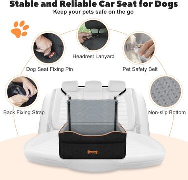Автокрісло для собак VavoPaw: комфортне та безпечне автокрісло для середніх та маленьких собак (до 23 кг), чорний/сірий, розмір M