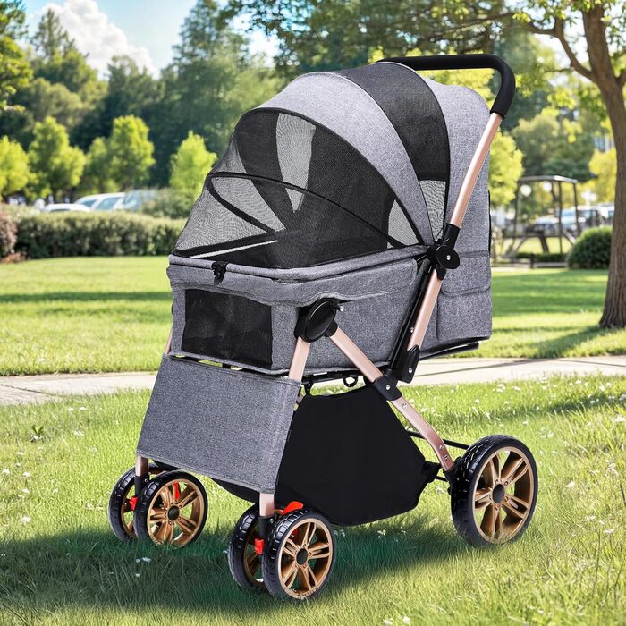 Візок для собак DWVO 3-в-1: візок, переноска, сумка для собак, до 22 кг, сірий (58.5x76x105 см)