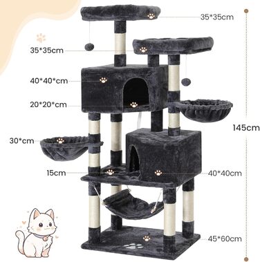 Котячий будиночок MSmask з великою печерою та стовпцями з сизалю, когтеточка для великих котів, сірий