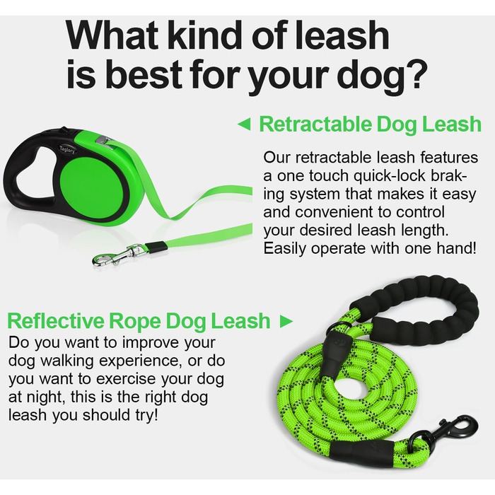 Витяжна повідка для собак середніх та великих порід до 45 кг Taglory, 5 м, зелений