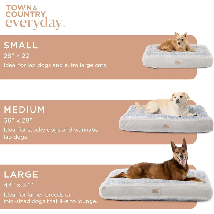 Ліжко для домашніх тварин TOWN & COUNTRY CuddleTown, водовідштовхувальна подушка, знімний чохол, машинне прання, м'яке та заспокійливе, синє/бежеве, розмір S, 71×56×10 см