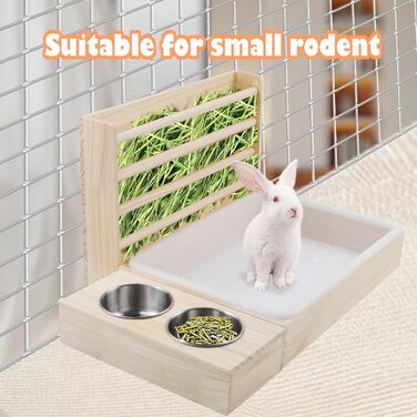 Фунтерійка для сіна PINVNBY 3-в-1 з туалетом для котів та годівницями, для кроликів та морських свинок