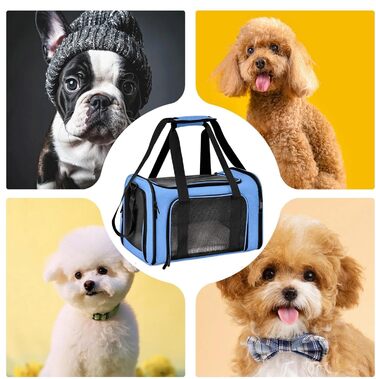 Транспортна переноска для тварин, сумка-переноска, переноска для собак, портативна, багатофункціональна, м'яка, складана, стабільна, безпечна, блакитна