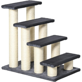 Сходи для котів і собак PawHut, 4 ступені, плюшеві, сірі, 60x42x61 см