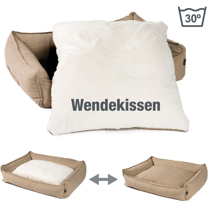 Преміум лежанка для собак JAMAXX з ортопедичним пінополіуретаном Memory Visco, знімний та пральний чохол, з двостороннім подушкою, корзина для собак S-XL (120x90 (L), кавово-бежевий)