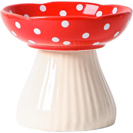 Підвищений годівниця для котів, керамічна миска у формі гриба, широка та плоска миска для котів на підставці, миска для котів, що запобігає блювоті, миска для кошенят та літніх котів (червона)