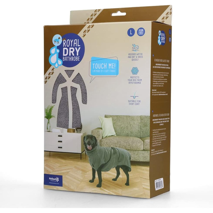 Рушник для собак Royal Dry L - мікрофібра, 60-68 см, для середніх порід, швидковисихаючий, з клямками, сірий