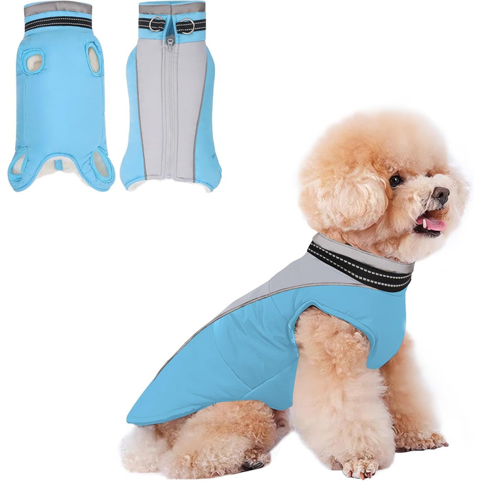 Тепла флісова куртка для собак JUY'S SONG з підкладкою, без рукавів, з бавовняною основою та нагрудником, світловідбиваючі смуги, для зими/осені, рожевий/блакитний (L)