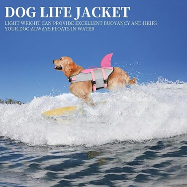 Жилет для плавання для собак Fragralley Hai, Ripstop, для плавання та катання на човні, жилет для собак з чудовою плавучістю та рятувальною ручкою (Medium, Рожевий-Hai)