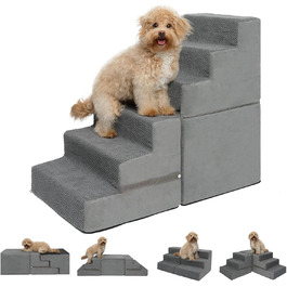 Сходинки для собак - 6-ступенева сходинка для високих ліжок, з високощільним пінопластом, неслизьке покриття, знімне та пральне покриття для собак