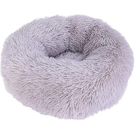 Кругле ліжко для собак FANSU з м'якого плюшу, ковзаюча база, ліжко для котів у формі пончика, розмір та колір обираються (Теплий сірий, 60 см)