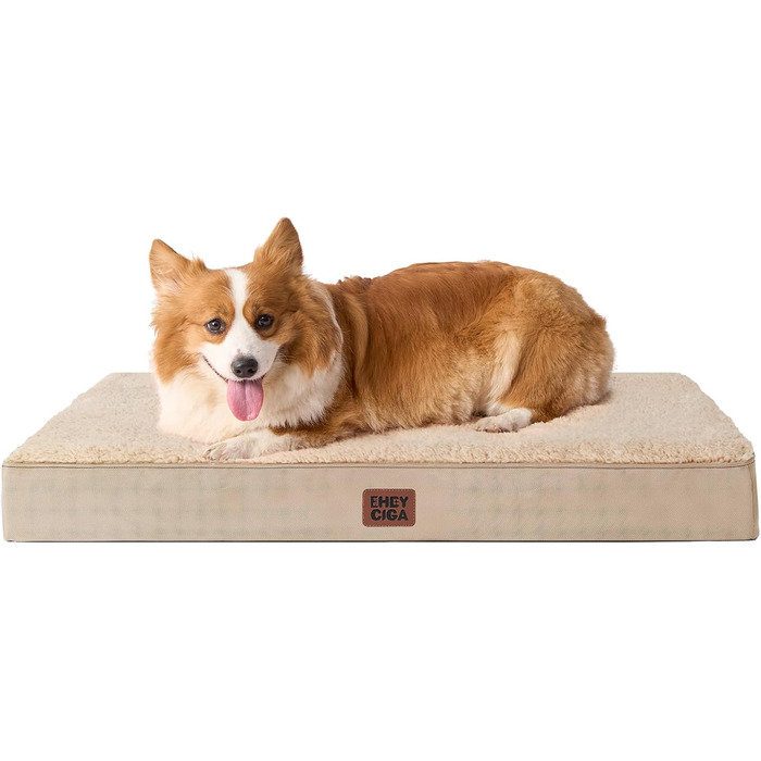 Ортопедичне ліжко для собак середнього розміру EHEYCIGA, 89x58x9 см, м'яке, знімний чохол, колір хакі