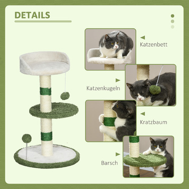 PawHut Cat Tree Маленьке 64 см Котяче дерево з лежачою поверхнею та ігровим м'ячем для маленьких кішок Сизаль зеленого кольору