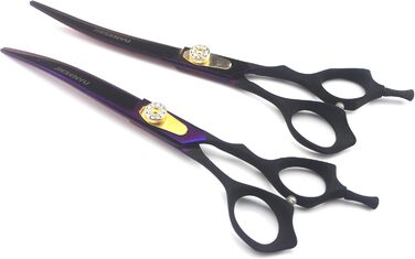 Набір професійних ножиць для грумінгу JIESENYU: 7 дюймів, ножиці для шерсті, вигнуті ножиці, ножиці для фінальної обробки (4 шт.) для собак, фіолетовий