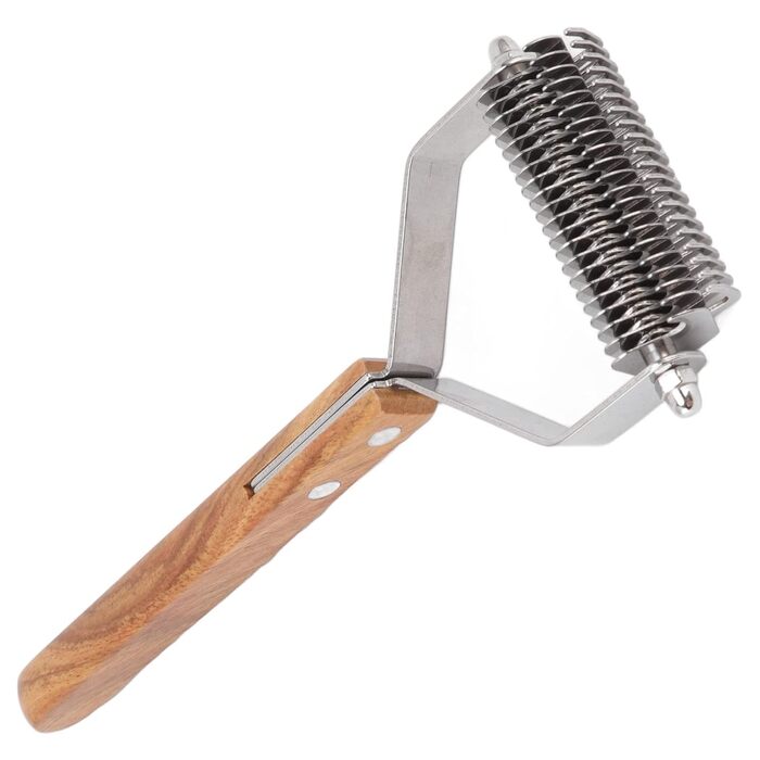 Гребінець для собак з подвійною лінією зубців з нержавіючої сталі, дерев'яною ручкою, для видалення ковтунів, догляду за шерстю котів та цуценят. М'який догляд за шерстю, зменшення випадання шерсті, для здорової шкіри.