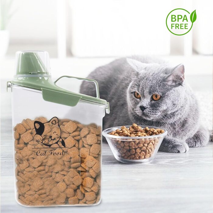 Контейнер для котячого корму 2.8L з мірним стаканчиком та ручкою, для собак та котів, герметичний, BPA-free, прозорий